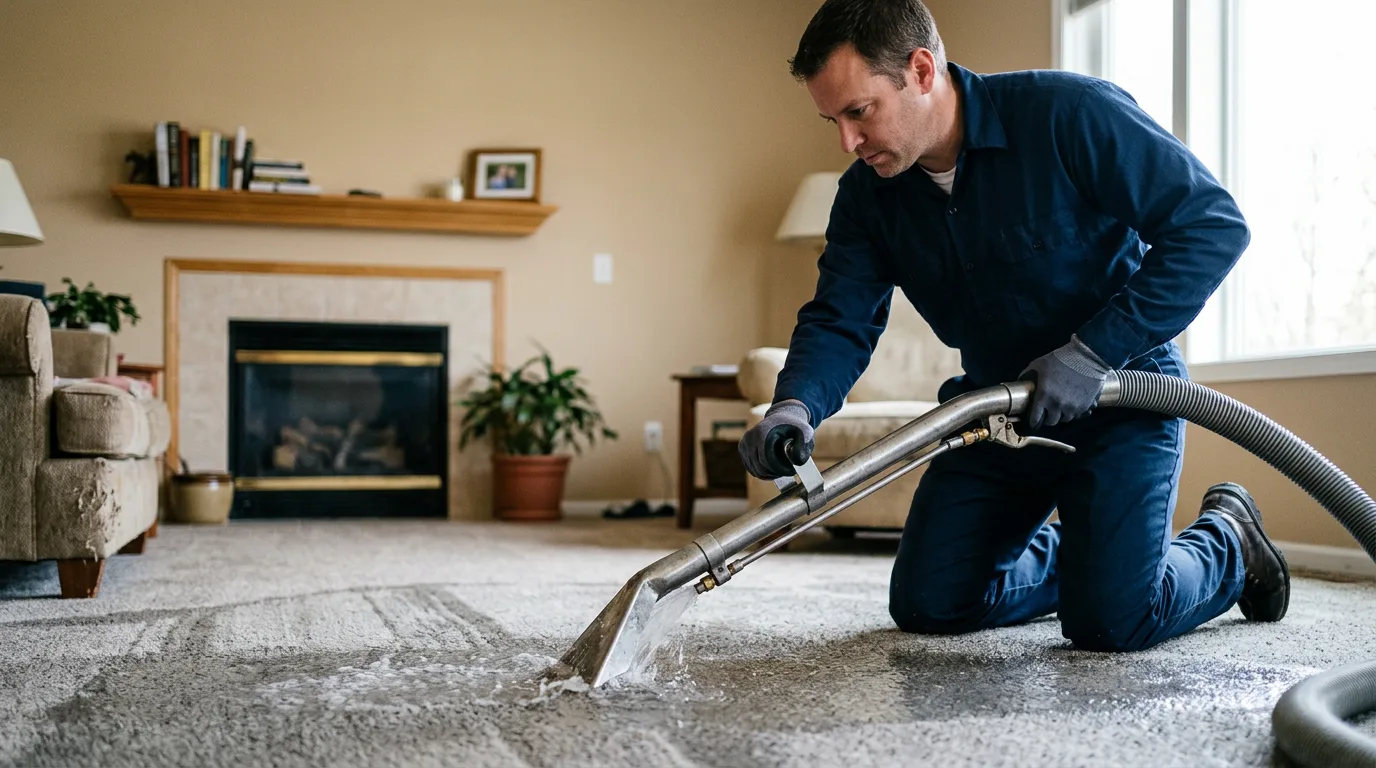 Water damage restoration technician working near Galt, IL